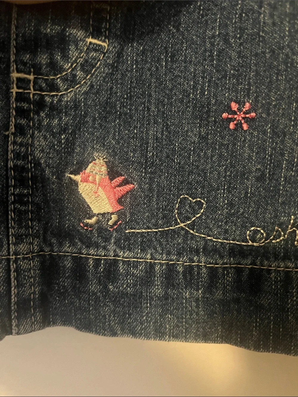 OshKosh B'gosh Dark Blue Denim Overall Dress with Pink Embroidery
